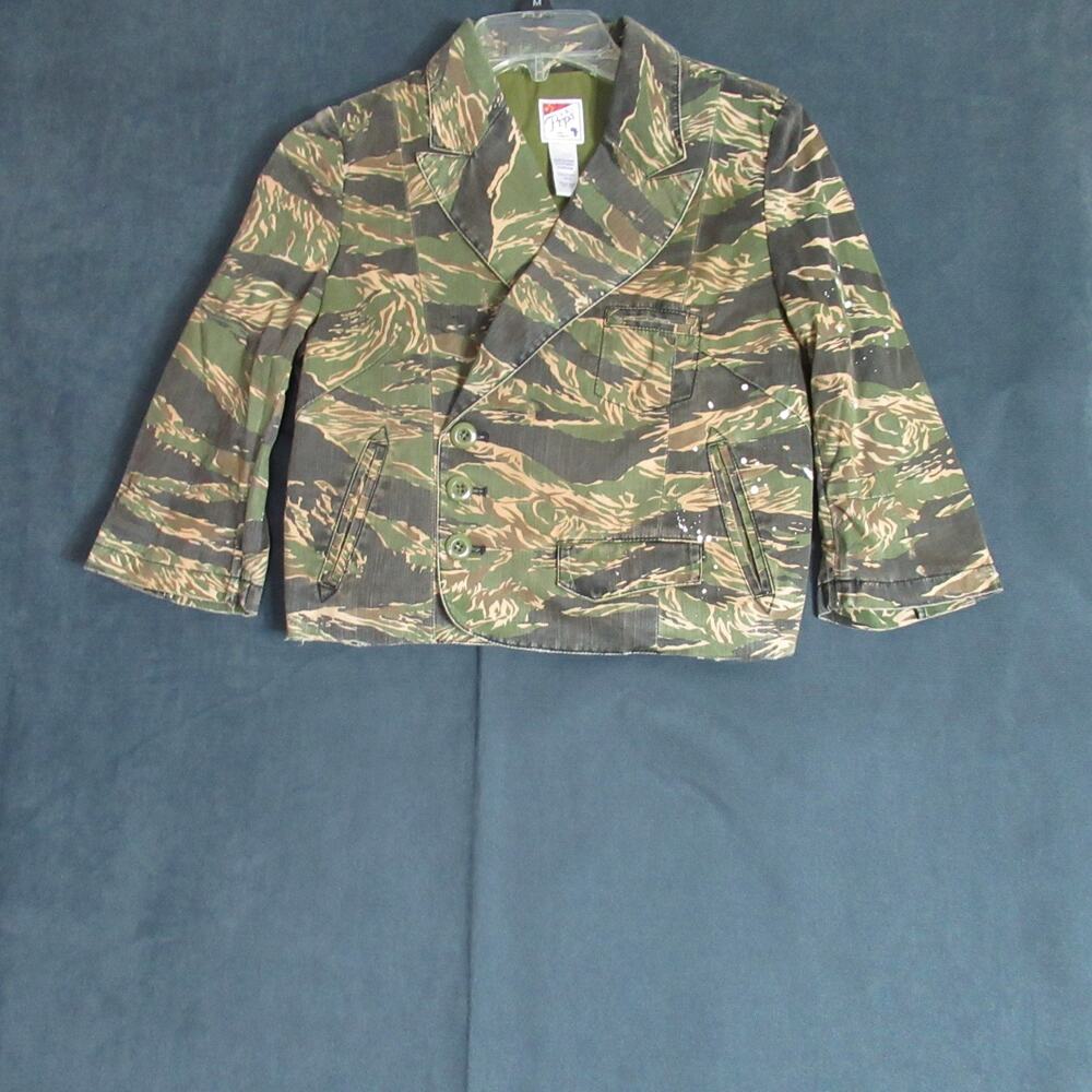 PRPS Jacket Womens Medium Green Camo Paint Splatter Denim Cropped Military Chic